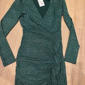 Nordstrom Green Ruched sparkle Wrap Bodycon Dress